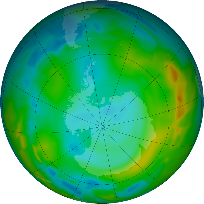 Antarctic ozone map for 07 July 2012